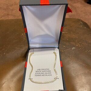 Womens 14"+4" Tennis Necklace 14 kt Gold Over Sterling Silver w/ White Sapphires